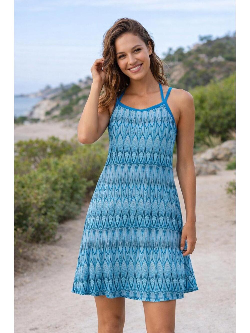 prAna Blue Geometric Strappy Sleeveless A-Line Sundress Small